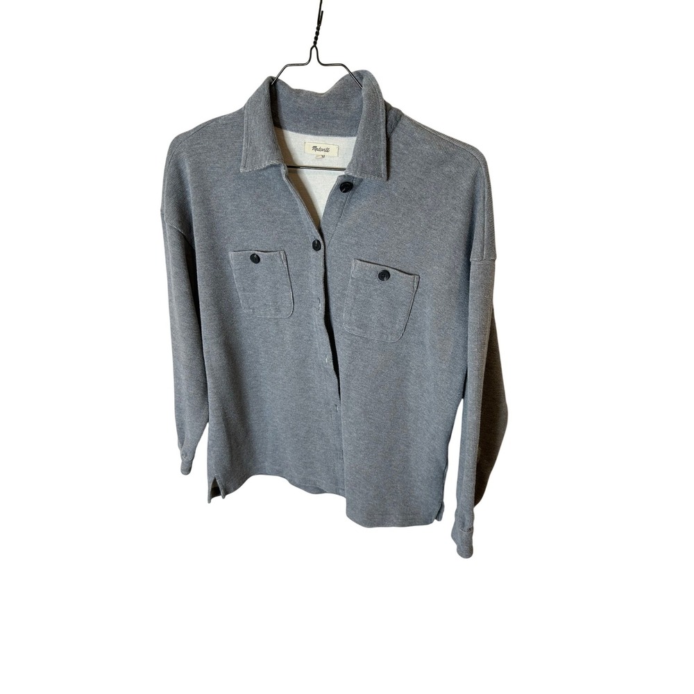 Madewell Womens Gray Knit Shirt Jacket Shacket Button Front Cotton Blend Size S
